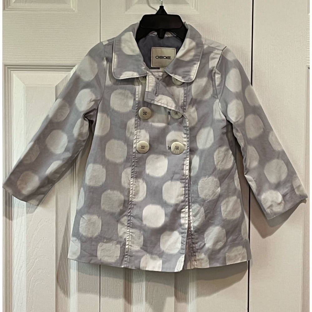 Cherokee Gray & White Polka Dot Trench Rain Coat Baby Girl 2T